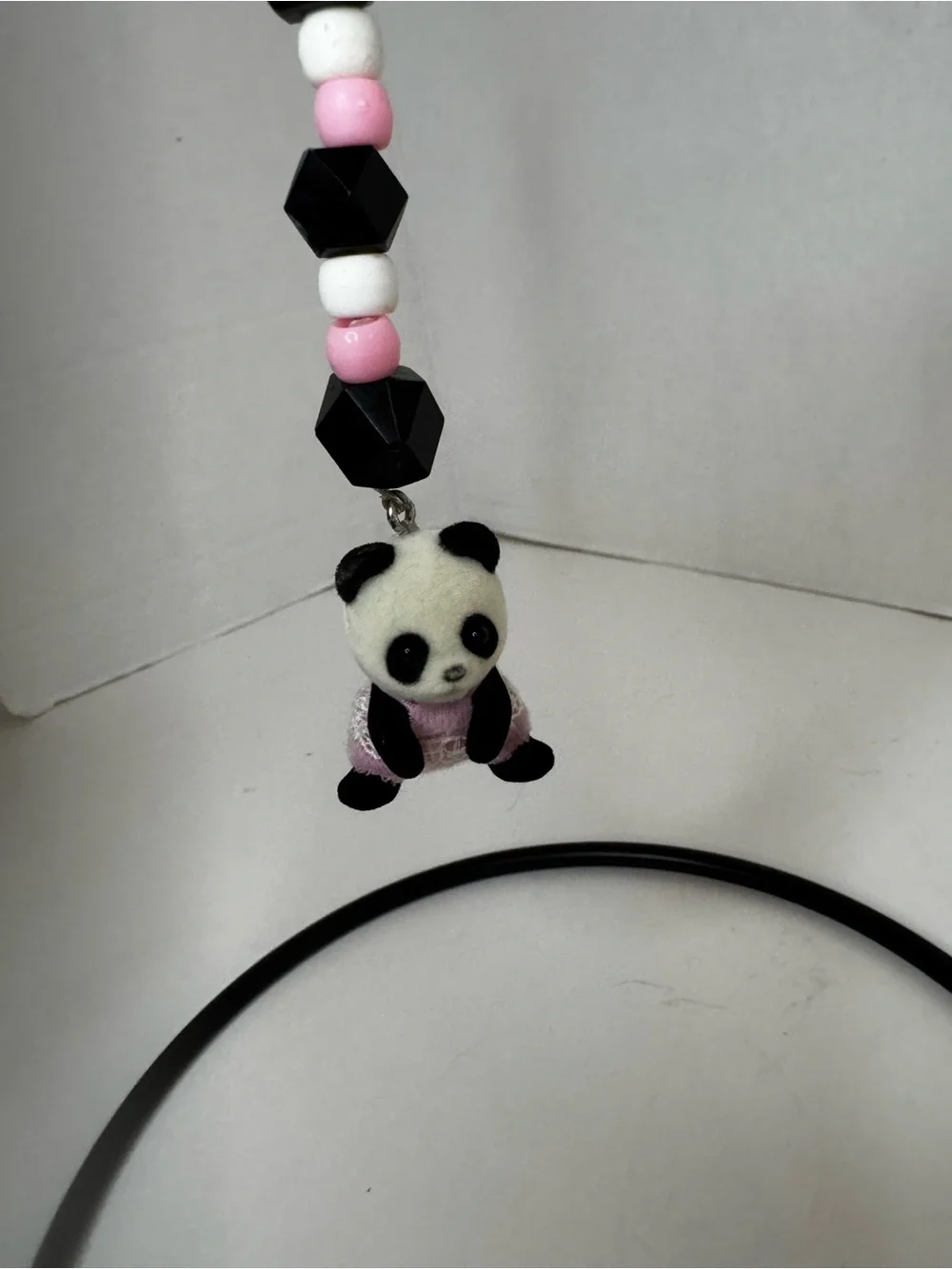 Pink & Black Beaded Panda Charm Keychain for Kids
